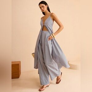 Commense Striped Long Cami Top and Wide-Leg Pants Set 
Size M